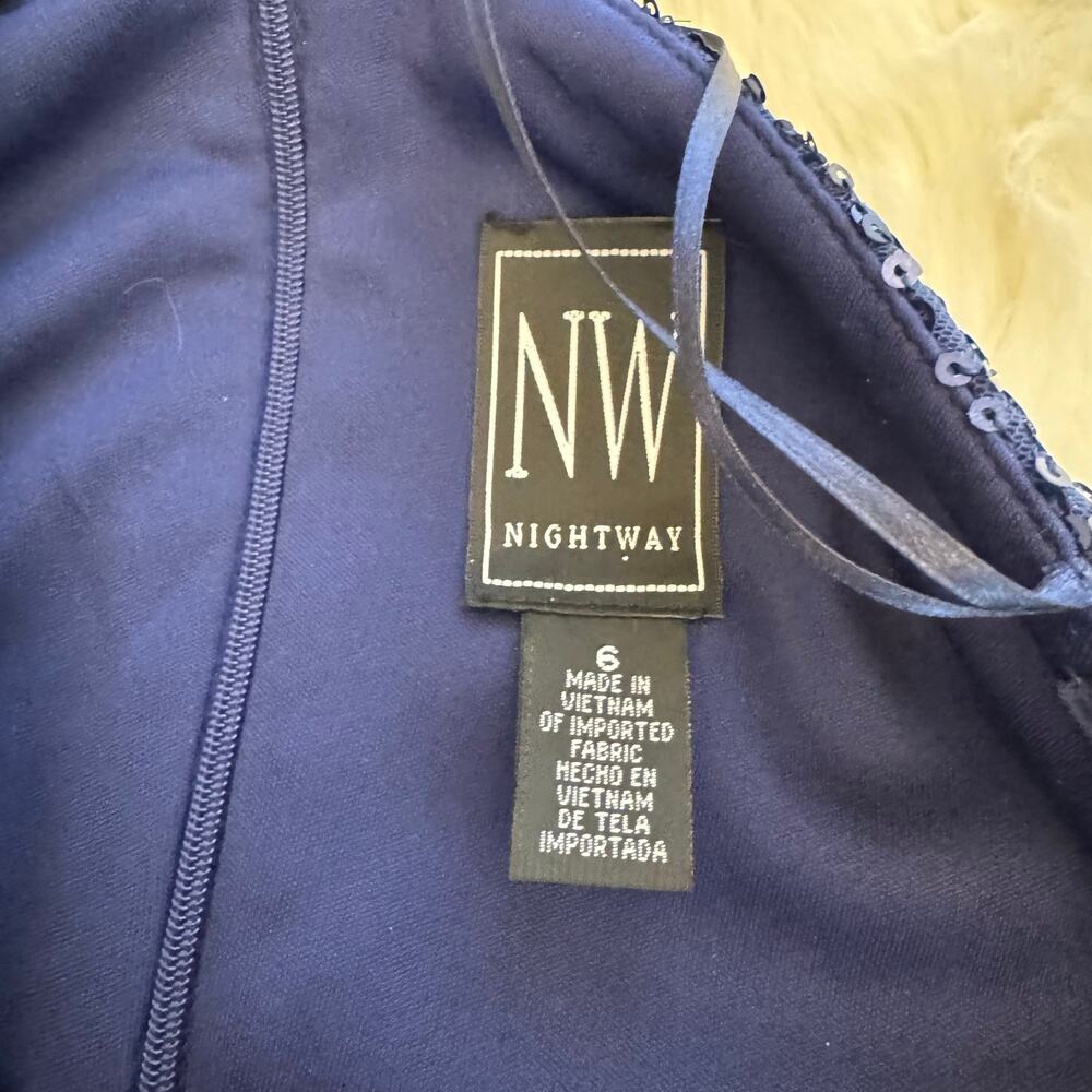 NW Nightway One Shoulder Sequin Formal Gown Navy Blue 6 NWT - Picture 8 of 13